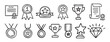 © Yanka - medal honor award related doodle hand drawn icon set. Outline drawing winner line clipart symbol collection