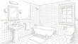 © Reddy - Detailed Hand-Drawn Architectural Sketch of a Classic Bathroom Interior Design with Vintage Fixtures
