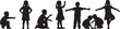 © ShamimReza - Diverse group of children in various playful poses silhouette isolated on transparent background