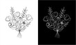 © fafa - Elegant Botanical Line Art Bouquet Illustration in Black and White.