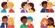© Creative_Tess - Cartoon illustrations of diverse couples sharing love and affection, celebrating heartfelt connections and happiness