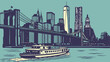 © Teguh - New york skyline with ferry and cityscape. Perfect for travel websites, tourism ads, brochures, and citythemed designs. Ideal for cityscape enthusiasts.