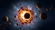 © drims - A cosmic explosion of a celestial body surrounded by rocks and a galaxy filled with stellar dust