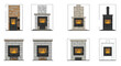 © Precision CAD System - An assortment of architecturally diverse fireplaces, each with a warm, inviting glow, showcasing varied designs and textures.