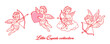 © Tanya Shulga - Collection of cute little cupids in different poses with bow and arrow, big heart in hands, hand drawn in retro style, for Valentine's Day or wedding design, love concept. Cupids isolated on white.