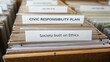 © Amran - Detailed View of Organized File Folders Featuring Civic Responsibility Plan and Ethics in a Professional Workspace