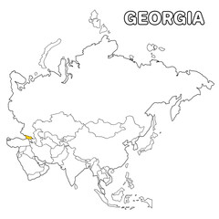  Georgia country highlighted in yellow on Asia continent map detailed vector illustration, for projects and presentation	
