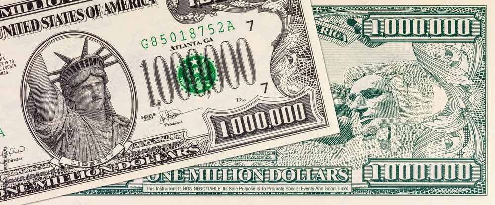 Souvenir banknote 1000000 dollars of the United States of America with ...