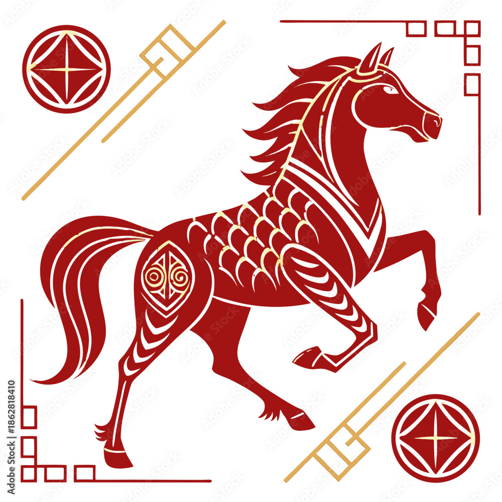 A simple black vector illustration of an abstract running horse with a flowing mane and tail