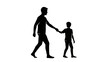 © Sheedo - Stylized silhouette illustration of a father walking hand in hand with his son, symbolizing family bonding, childhood, and the support of a parent, rendered in a clean