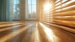 © svastix - A serene image depicting a wooden floor illuminated by sunlight filtering through blinds, creating beautiful patterns of light and shadow that evoke warmth and tranquility.