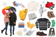 © New Africa - Happy couple, winter clothes and accessories. Collection on white background