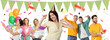 © New Africa - Birthday girl celebrating with her family and friends on white background. Surprise party with confetti, balloons and bunting flags