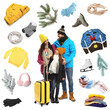 © New Africa - Happy family, winter clothes and accessories. Collection on white background