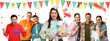 © New Africa - Birthday girl holding unicorn-shaped pinata among her family and friends on white background. Surprise party