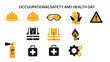 © Agung - Occupational Safety and Health Day graphic with icons of PPE warning sign and first aid kit