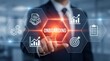 © lianlian liang - Business man touching virtual onboarding interface, HR management and employee orientation concept, digital process with handshake and target icons.