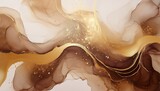 Abstrakter Dekorativer Hintergrund Beige Braun Goldene Alkoholtintenfarbe Reich Verziert Mit Goldfolie Und Goldstaub Generative Ai