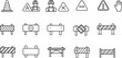 © MstBabli - Complete road construction and site safety line icon set featuring traffic cones worker warnings safety barriers and zone protection symbols for infrastructure projects