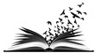 © Lamiya - Open book illustration with birds flying out of the pages representing the power of imagination knowledge and education.