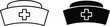 © Mohammad - Nurse hat icon set featuring medical cross symbols in black silhouette and outline styles for healthcare and nursing.