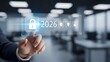 © eaivey - Hand touching digital lock icon with 2026 text for future cybersecurity strategy and upcoming data privacy regulations