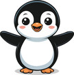 © KAZIFARHANA - Adorable cartoon penguin cheerfully presents with outstretched wings and rosy cheeks
