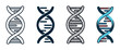 © David - DNA helix icons in four different styles including outline, solid, hand-drawn sketch, and color, presented as a collection of scientific symbols