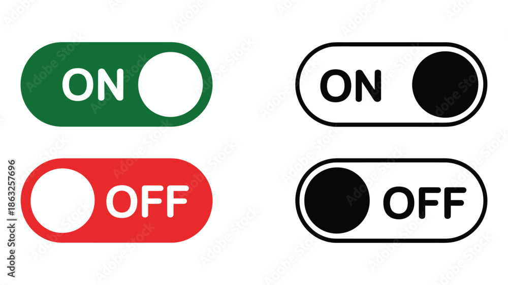 Red Toggle Buttons toggles on and off green and red buttons with black and white ...