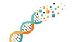 © ainun - DNA helix structure with colorful squares representing genetic information and scientific concepts.