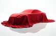 © Vadym - Red cloth draped over car silhouette, hinting at new model reveal. Soft fabric folds create anticipation for automobile unveiling. Smooth luxury vehicle hidden, awaiting presentation. Modern design