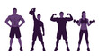 © Budi - Silhouettes of four people engaged in various fitness activities, including weightlifting and posing.