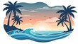 © nawis - Tropical Beach Scene with Palm Trees Ocean Waves.