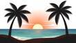 © nawis - Tropical Beach Scene with Palm Trees Sunset.