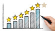 © alimurtaza - A hand drawing a bar graph with stars indicating a successful rating system