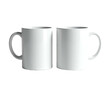 © Muh - Two plain white ceramic mugs with handles against a black background