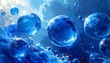 © hp - Dreamy, artistic digital rendering of large, blue transparent spheres floating amidst a textured, cloudy, water-like background