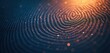 © Viktor - Close up abstract fingerprint pattern with glowing blue and orange light. Intricate ridges and sparkling particles create a textured, futuristic background. Depth effect adds a sense of mystery.