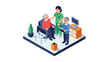 © Maureen - Isometric nursing care scene with elderly couple and caregiver in modern interior