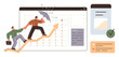 © robu_s - Risk management, business growth, teamwork, analytics, problem solving, success. Two people navigating up an arrow with data charts. Risk management and business growth concept