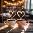 © ahmad - Two heart-shaped coffee mugs on a table