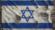 © Mono - A tattered and bullet-ridden flag of Israel, displaying its blue Star of David and stripes on a white background, symbolizing conflict and resilience.
