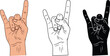 © mushtaq - Three hands making the rock and roll sign in different colors and styles on a white background