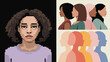 © Trendy Three - Three compelling illustrations showcasing diverse women, profiles, and a unique pixelated portrait