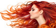 © Samoresh - Red female hair transforming into fire flames and flowing red hair transforms into dynamic flames isolated on a white or transparent background.