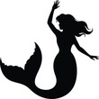 © Hikari Vector Studio - Professional Black Silhouette of a Waving Mermaid, Mythological Sea Siren with Long Flowing Hair, Transparent Background
