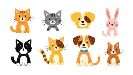  Collection of Cute Cartoon Animals Cats Dogs Rabbit for Pet Lovers and Children s Designs