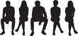 © Masud - Sitting people silhouette Vector collection in PNG with black silhouettes of men and women and teenagers sitting on bench or chair business group in profile view isolated on Transparent background