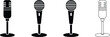 © Bahadur - Professional microphone icon set featuring retro and modern studio condenser designs for podcasting recording broadcast audio equipment and music production.