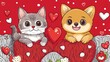 © zeuz stock - Cute cats and dogs in love, Valentine's day, hearts, yarn